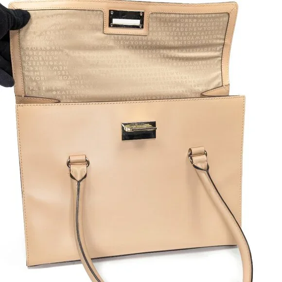 KATE SPADE Leather Gold Clasp Harwood Place Sinclair Nude Hand Bag - Picture 15 of 16